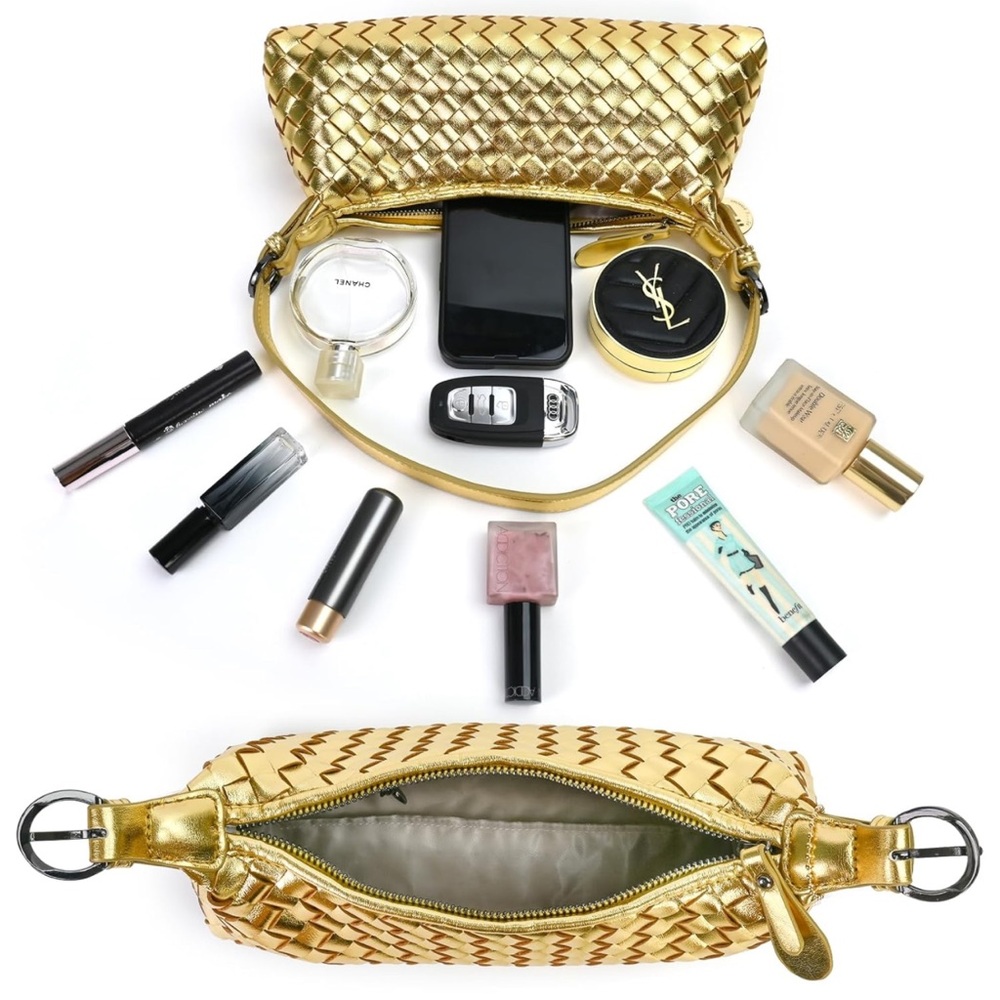 Woven Faux Leather Gold Purse - Picture 3 of 9